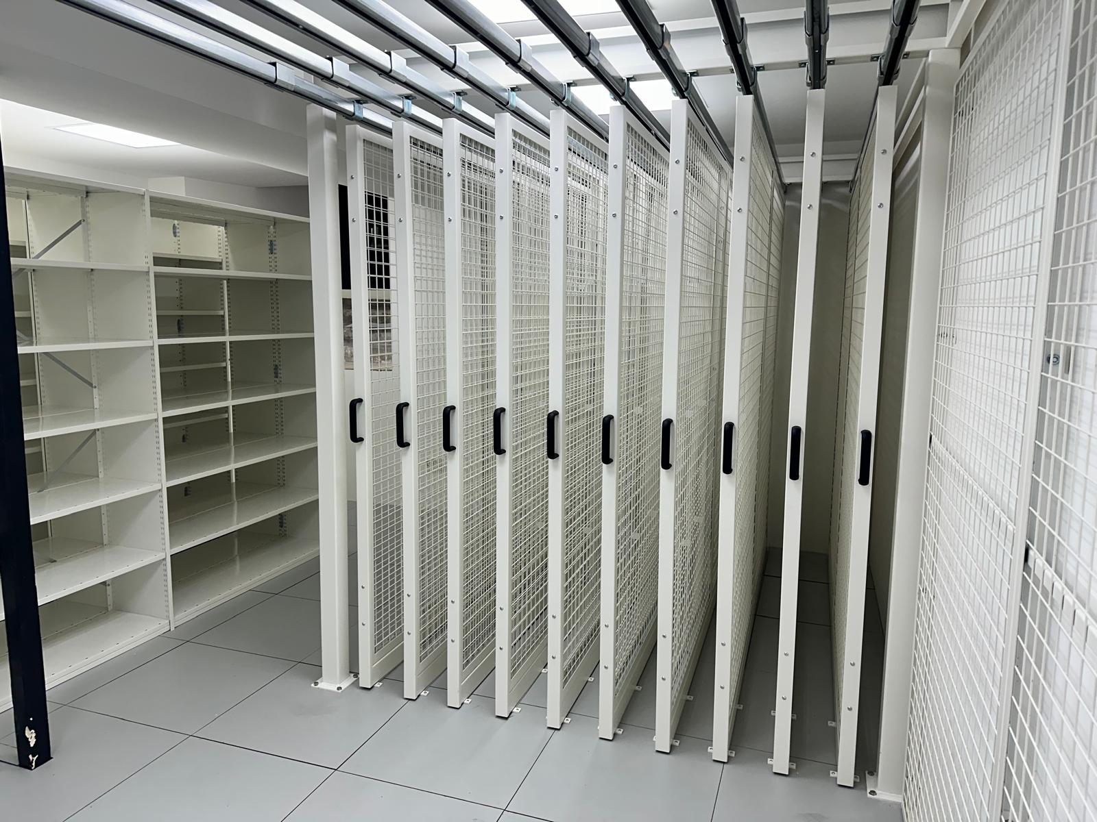 High-density mesh panel racking system supplied by Rackstor UK Ltd