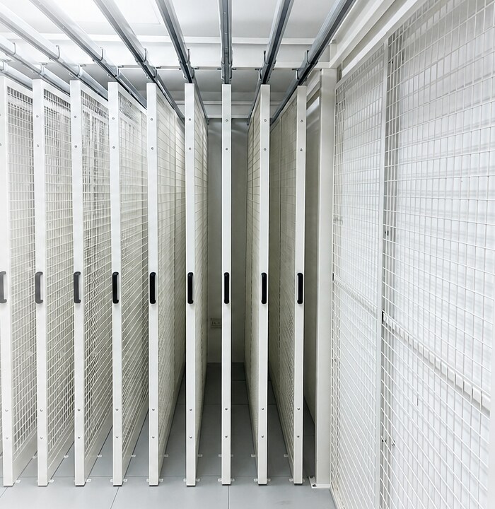 Rackstor sliding mesh picture racking system installed in a secure museum art store